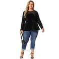 thumbnail image 3 of Plus Size Peplum Top for Women PolDots Sheer Puff Sleeve Velvet Top Black 4X, 3 of 7