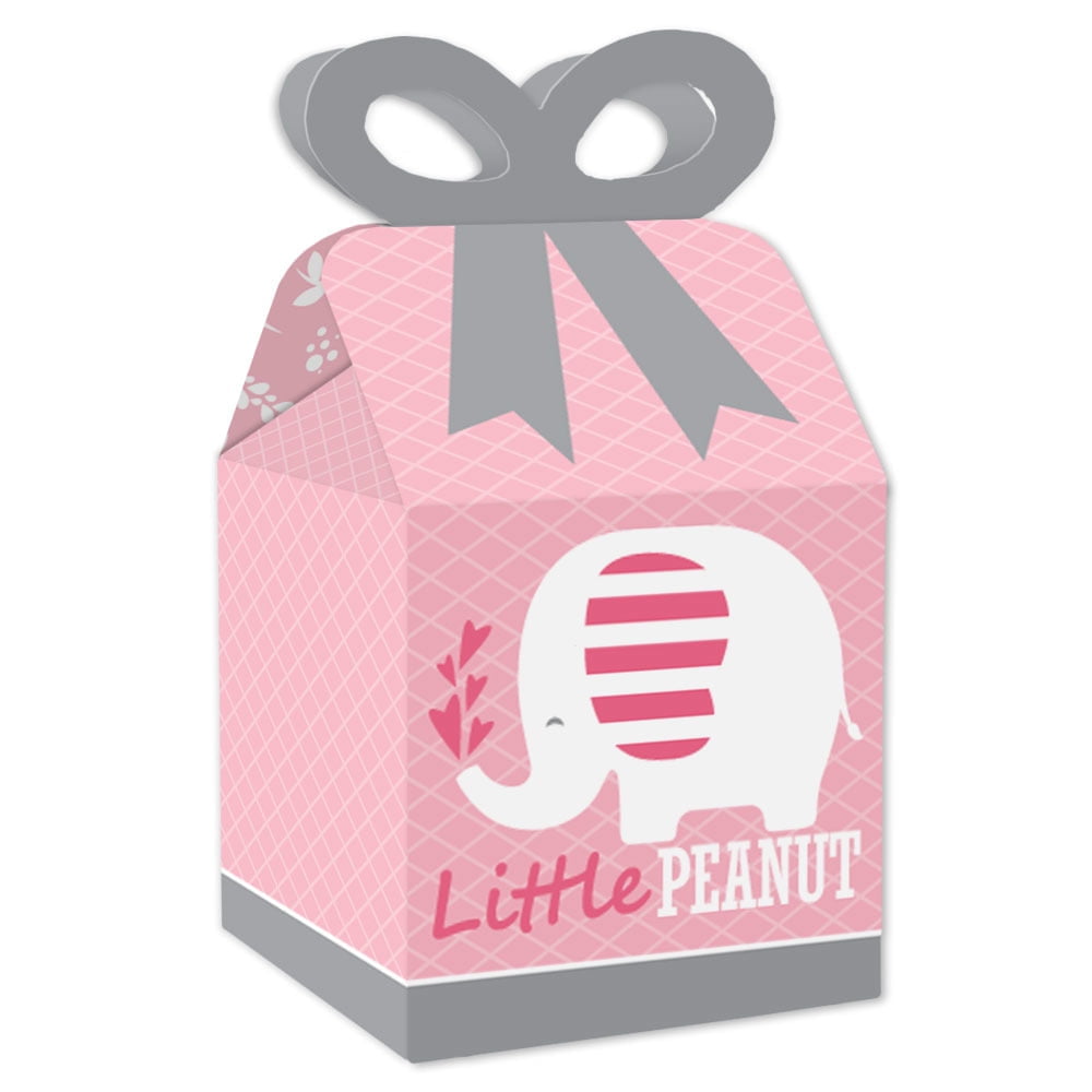 Big Dot of Happiness Pink Elephant Square Favor Gift Boxes Girl