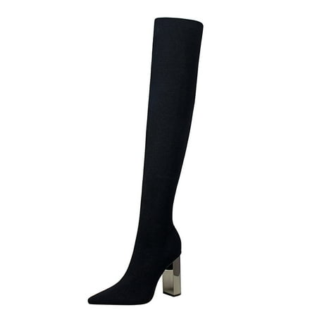 

Wesracia Boots For Women Winter Boots Stretch High-Heeled Women s Fashion Over-The-Knee High Color Boots Solid women s boots
