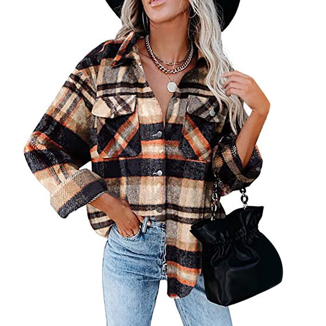 Puntoco Moda Mujer Plaid Impresión Cardigan Botón Abrigo Blusa Outwear tops Puntoco Puntoco-1