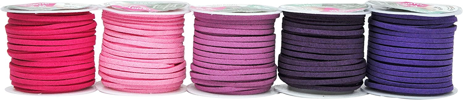 Mandala Crafts 138 Yards 2.65mm 25 Assorted Faux Suede Cord - Flat Vegan Leather Cord for Jewelry Making Beading - Leather String Cord Leather Lace for Necklace Bracelet 25 Assorted Color 2.65mm 138 Yards