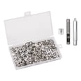 thumbnail image 1 of Homgeek 100 Sets Grommet Kit with Eyelets Washers 0.236 Inch 3PCS Installation Tools Silver Metal Grommets for Fabric Leather Clothing Tarps, 1 of 7