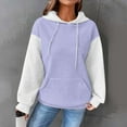 thumbnail image 2 of QATAINLAV Women's Colorblock Hooded Sweatshirt Waffle Knit Drawstring Hoodies Casual Long Sleeve Pullover with Pocket Streetwear Back to College Sales Purple M, 2 of 7