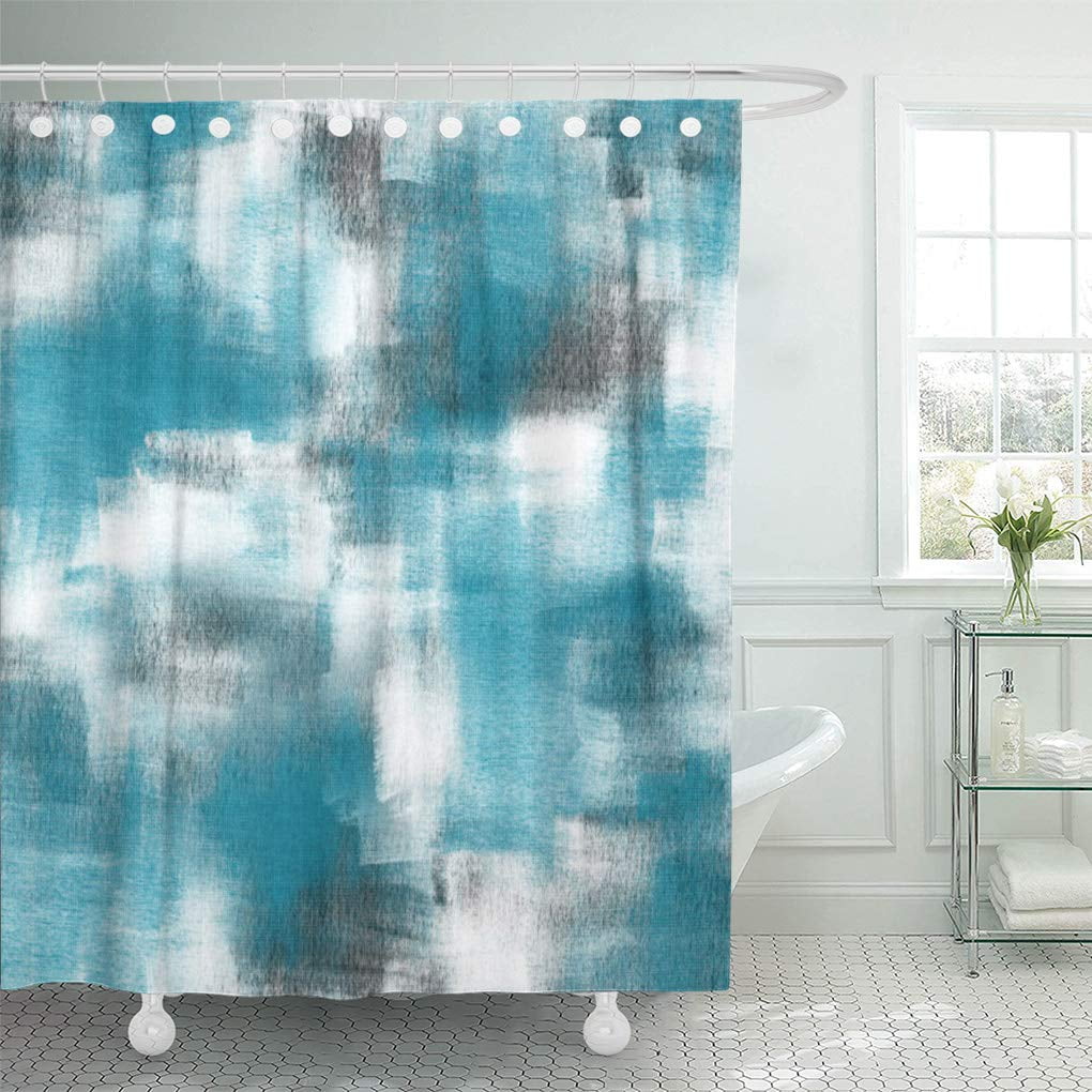 SUTTOM Blue Modern Turquoise Gray White Acrylics Aqua Shower Curtain