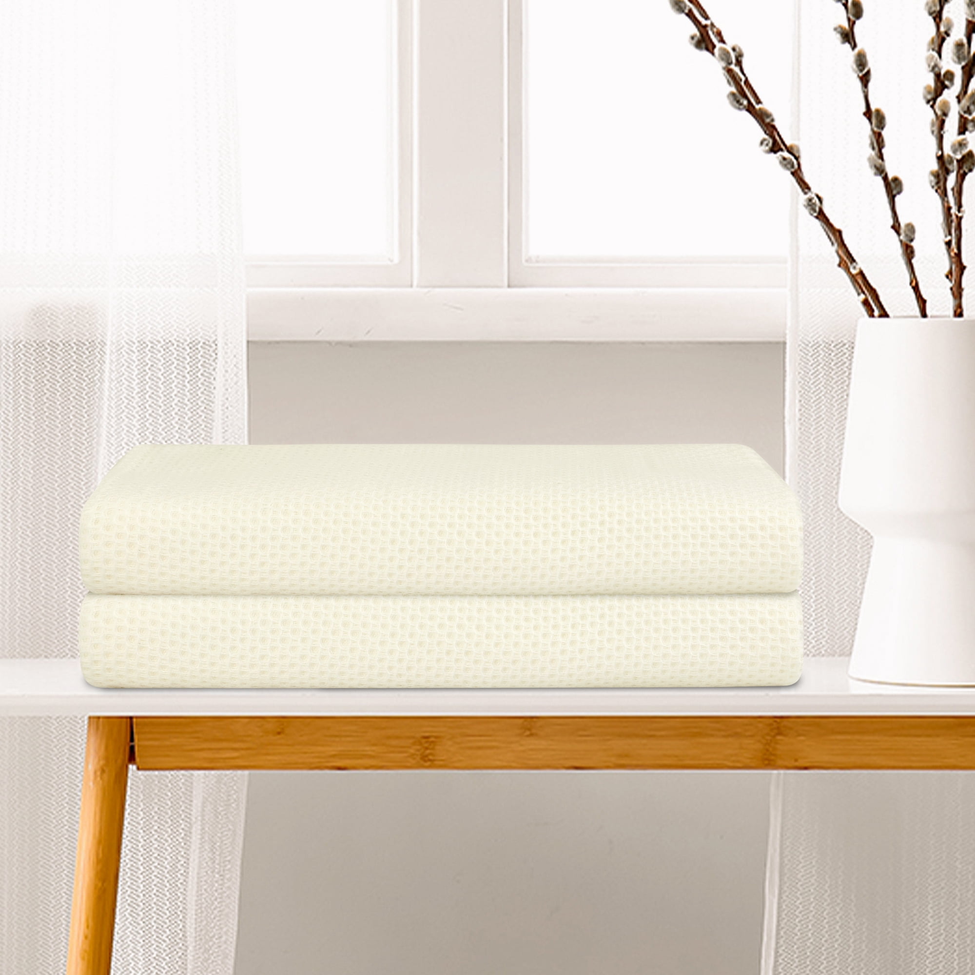 REGALWOVEN Waffle 2 Pack Cotton Bath Towel Set, Soft, Highly Absorbent, Quick Drying Towels for Bathroom Beige 28" x 56"