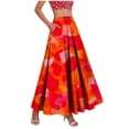 thumbnail image 2 of dazeni Summer Maxi Skirts for Women Fashion Boho Long Skirt Trendy Floral High Waist A Line Beach Skirt Vacation Outfit with Pockets, 2 of 8