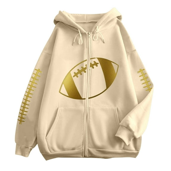 XIAONU Womens Hoodies Hooded Zip Up Sweatshirt Long Sleeve Pullover With Pocket Drawstring Hoodie Pleasure Football Season Print Fall Winter Warm
