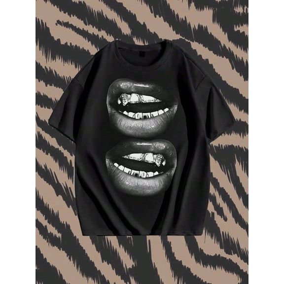 Casual Hip Hop Grillz Lips Graphic Vintage Grunge Y2k Cotton Men's Women's T-Shirt