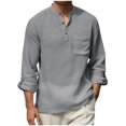thumbnail image 2 of Camisetas de Manga Larga Casual Color Sólido Botón de Cuello Redondo Detalle Camiseta Suave para Deportes Primavera Diaria, 2 of 7