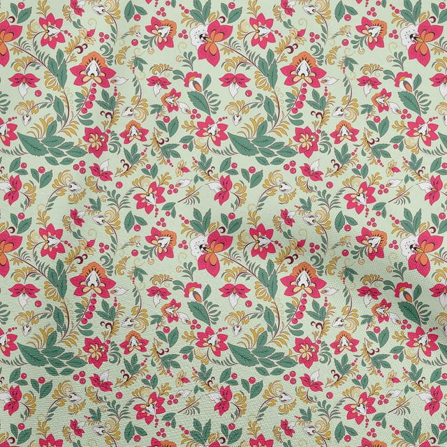 oneOone Polyester Spandex Mint Green Fabric Floral Sewing Craft Projects Fabric Prints By Yard 56 Inch Wide