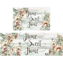 Home Sweet Home Floral Farmhouse Kitchen Rugs Set 2 Piece Colorful Fall Flowers Seasonal Decorative Rug for Kitchen Low-Profile Floor Mats Decorations for Home Kitchen 17x48 17x30 Inches