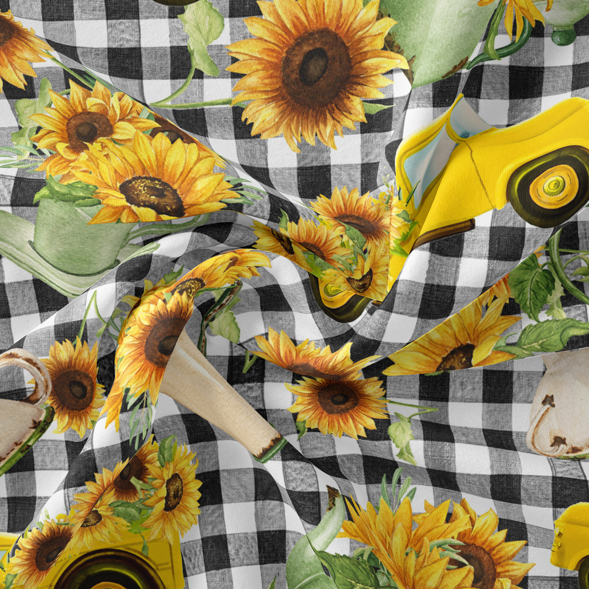 1 Yard 100% Cotton Sunflower Vases, Black, 44" Wide for Quilting & Sewing by David Textiles