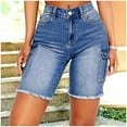 thumbnail image 2 of Women's Classic High Waist Denim Shorts with Belt Loop Accents, Comfort Stretch Fabric for Outdoor Activities,Dark Blue S, 2 of 5