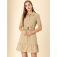 thumbnail image 3 of Unique Bargains Women's Belted Ruffled Hem Button-Down Cotton Safari Shirt Dress XS Khaki, 3 of 6