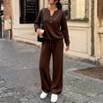 thumbnail image 4 of Evdexr Women's Lounge Sets 2 Piece Long Sleeve Henley Shirts & Trousers Loungewear 2026 Winter Athletic Vacation Sets Baggy Solid Tracksuits with Pocket L, 4 of 6