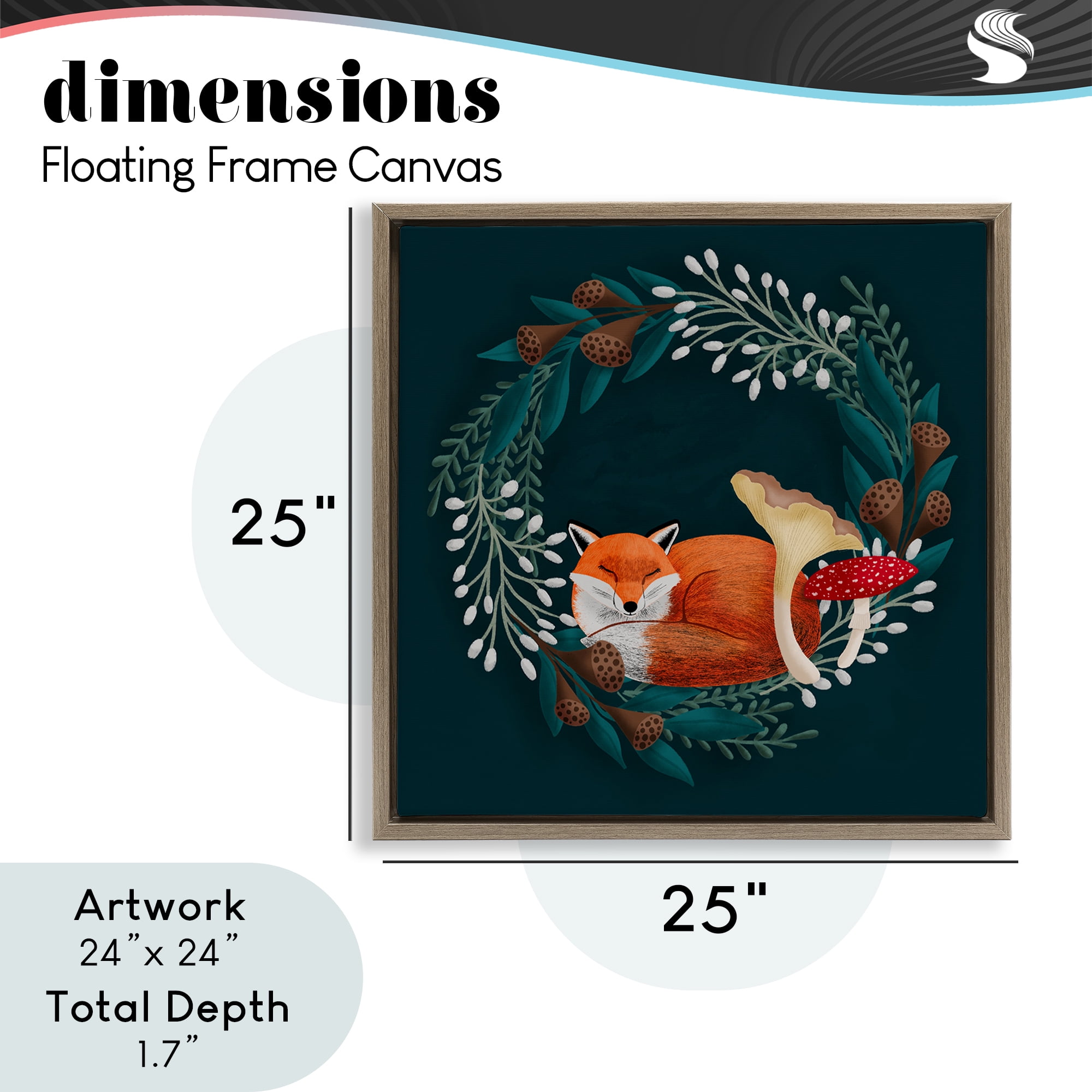 Sleepy Fox in Botanical Wreath Brown Framed Floater Canvas Wall Art, design by Metka Hiti