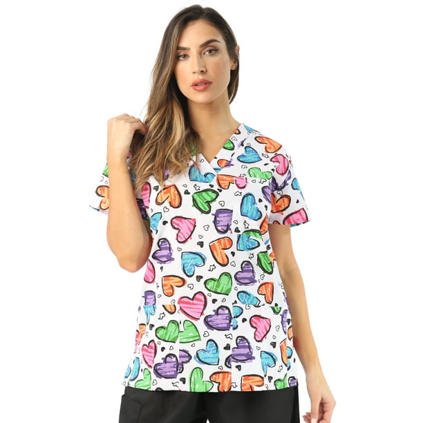 Just Love Just Love Women's Scrub Tops / Scrubs Pink Flower (White