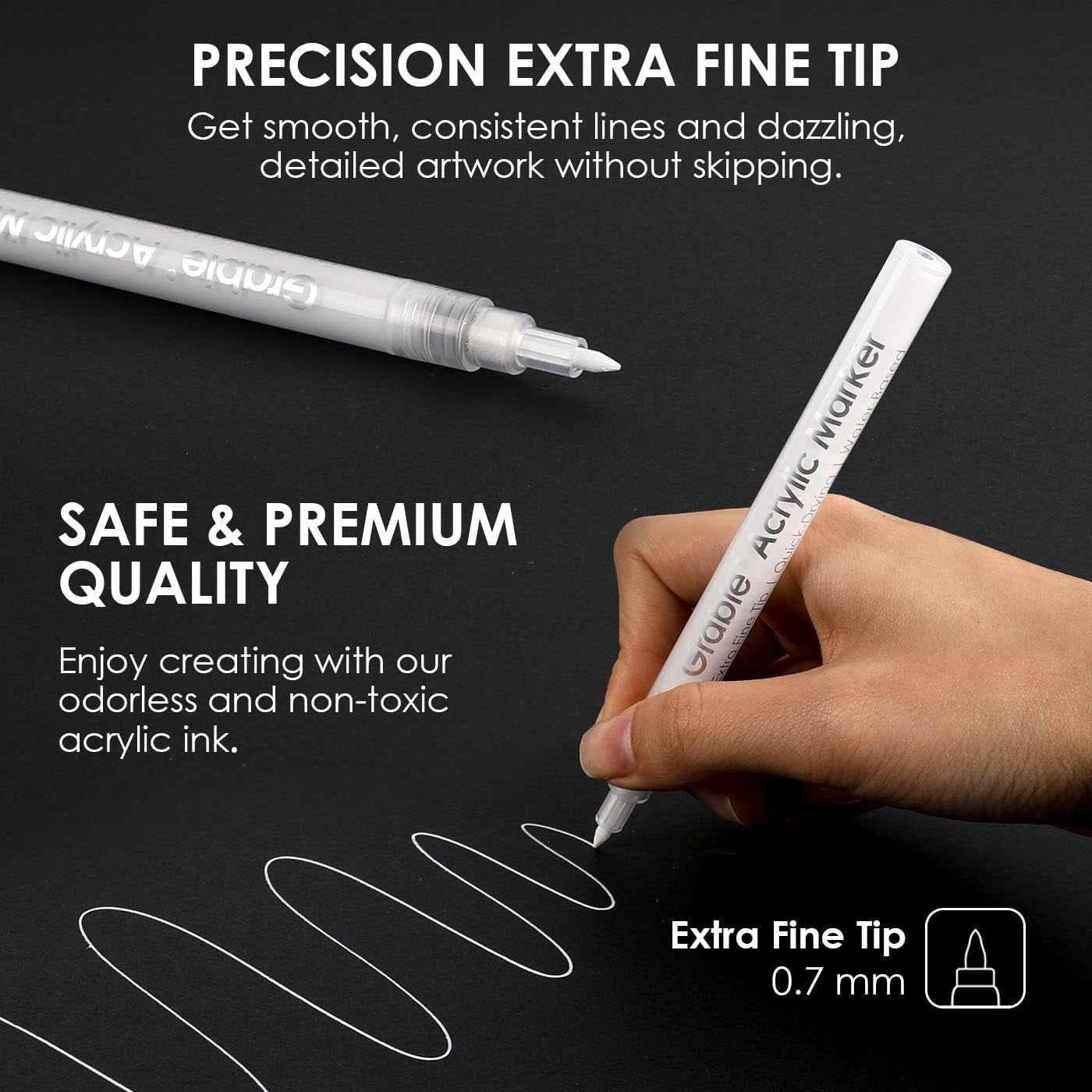 6 White Acrylic Paint Markers, 0.7mm Extra Fine Tip Acrylic Paint Pens for Drawing, Coloring Books for Adults