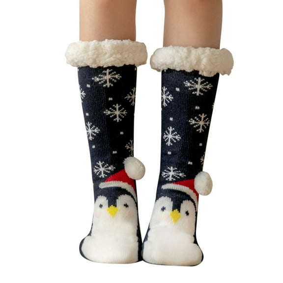 Socks for Women Fleece-lined Fluffy Warm Indoor Slipper-style Holiday Socks Running Socks Blue
