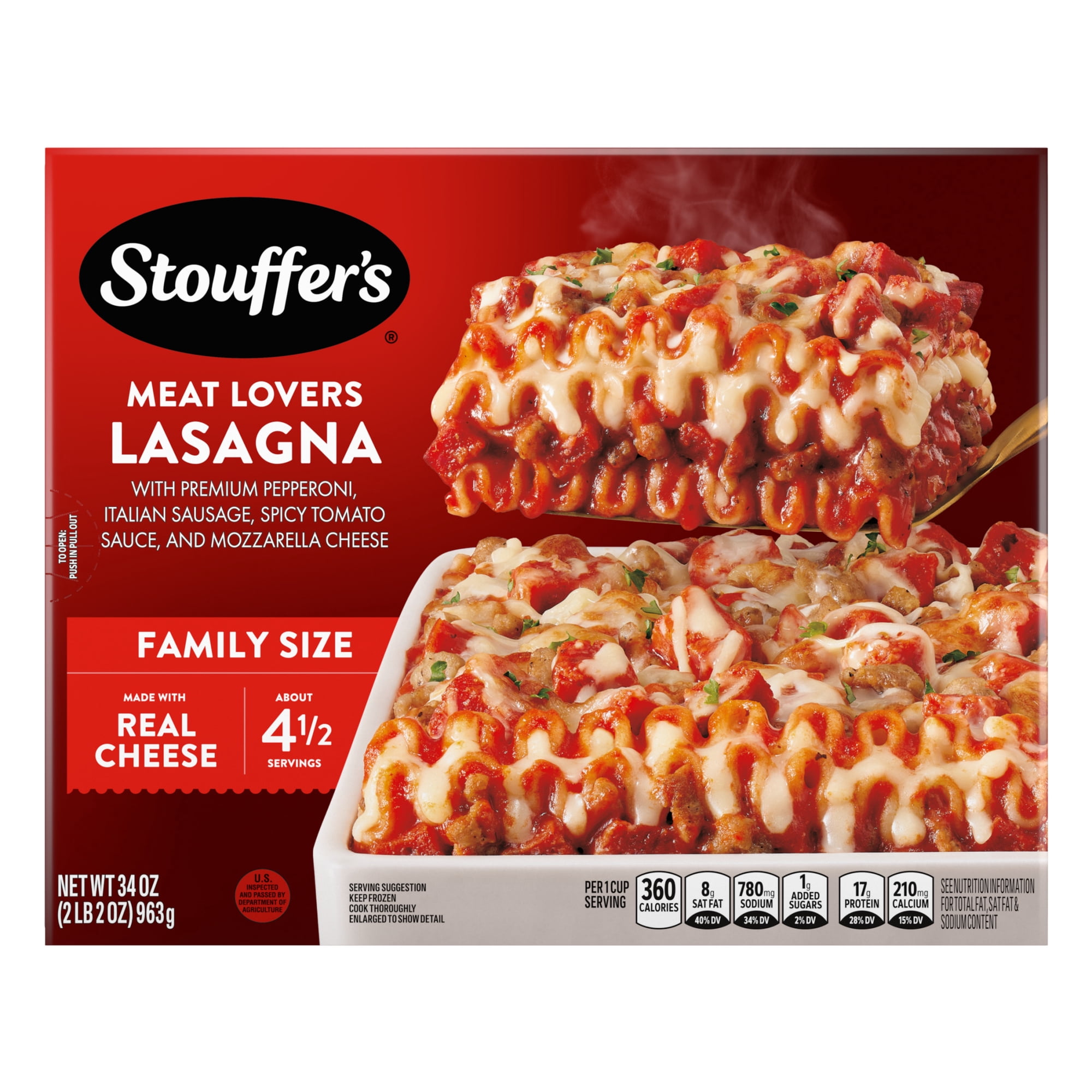 Stouffer’s Meat Lovers Lasagna, Family Size, Oven Ready Lasagna, Frozen Dinners 34 oz