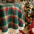 thumbnail image 3 of Nvzi Mantel redondo navideño a cuadros de 59 pulgadas, resistente para mesa de invierno, fiestas y festividades, color verde, 3 of 3