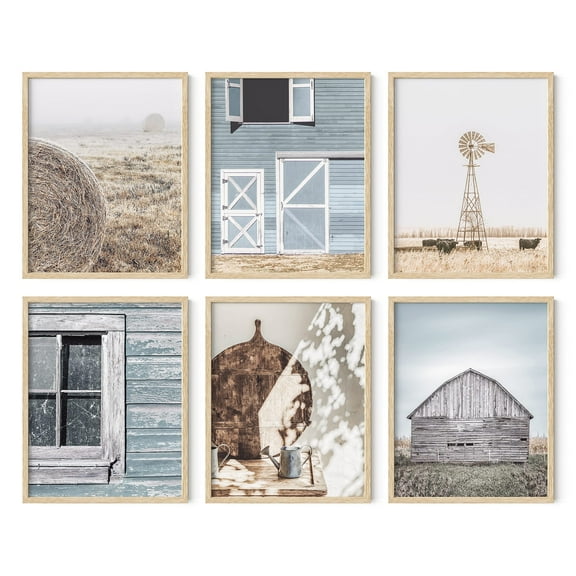 Haus and Hues Framed Barn Wall Art - Blue Wall Decor, Modern Farmhouse Wall Decor, Rustic Wall Art, Barn Pictures Wall Art Framed, Country Room Decor, Western Pictures Wall Decor (11x14, Beige Framed)