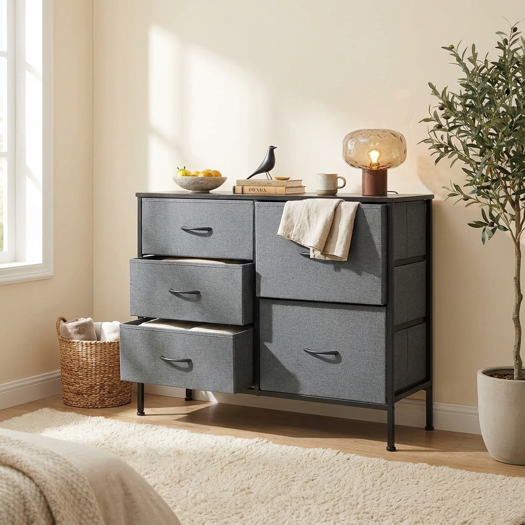 CONCETTA Dresser Storage with 5 Drawers,Storage Organizer for Closet, Suitable for Home and Office Use, Gray