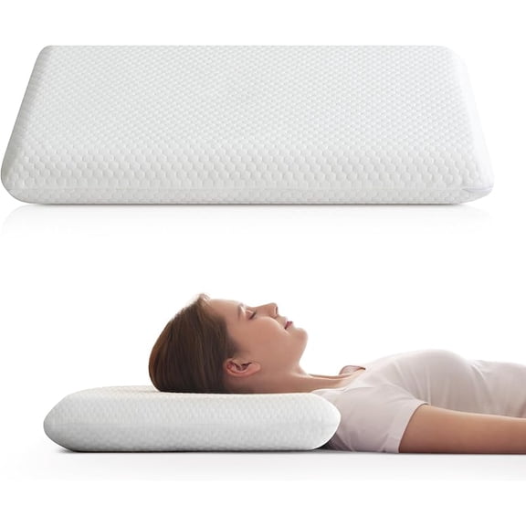 Ultra Thin Flat Pillow for Sleeping, 2.75'' Thin Pillow for Back Sleeper, Supportive Stomach Sleeping Pillow, Slim Bed Pillow, Machine Washable-Queen Size