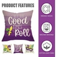 thumbnail image 3 of Happy Mardi Gras Purple Decorative Throw Pillow Covers 18x18 Set of 4, Let The Good Time Roll Mask Fleur De Lis Carnival Outdoor Pillowcase, Let''s Get Cray Masquerade Cushion Case Home Decor, 3 of 6
