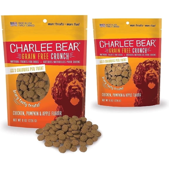 Charlee Bear Chicken & Pumpkin & Apple Training Treats for Dogs, 8 oz Each (2 Pack)