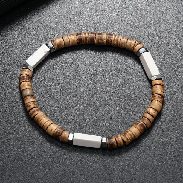 Xiao Hua Pulsera de cuentas de concha de coco hecha a mano para apilar, pulsera ajustable trenzada hecha a mano para mujeres y hombres (talla M)