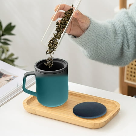 

PRINxy Ceramic Tea Mug with Lid and Filter - Perfect for Office and Business Use - Stylish Matte Texture Heat Protection Multifunctional Lid and Convenient Storage Compartment Multicolor