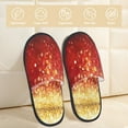 thumbnail image 2 of Bixox Men's Women's Red Gold Glitter Patterned Plush House Slippers, Memory Foam Slippers, Indoor and Outdoor Warm Plush Bedroom Shoes, Soft Flat Sole, Comfortable and Non-slip, 2 of 5