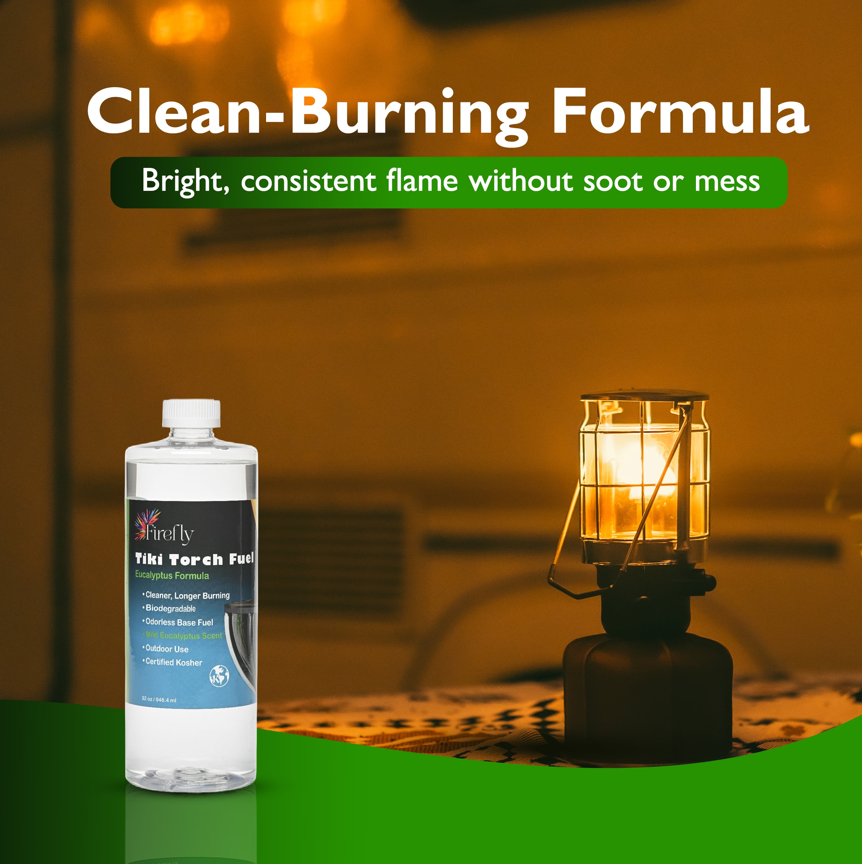 Firefly Tiki Torch Oil Fuel Eucalyptus, Long Burning, Less Smoke Lamp Oil, 32 oz