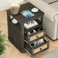 thumbnail image 4 of FAGAGA End Table with Charging Station for Living Room,Wooden Nightstand with 2 Drawers for Bedroom, Dark Rustic Oak, 4 of 8