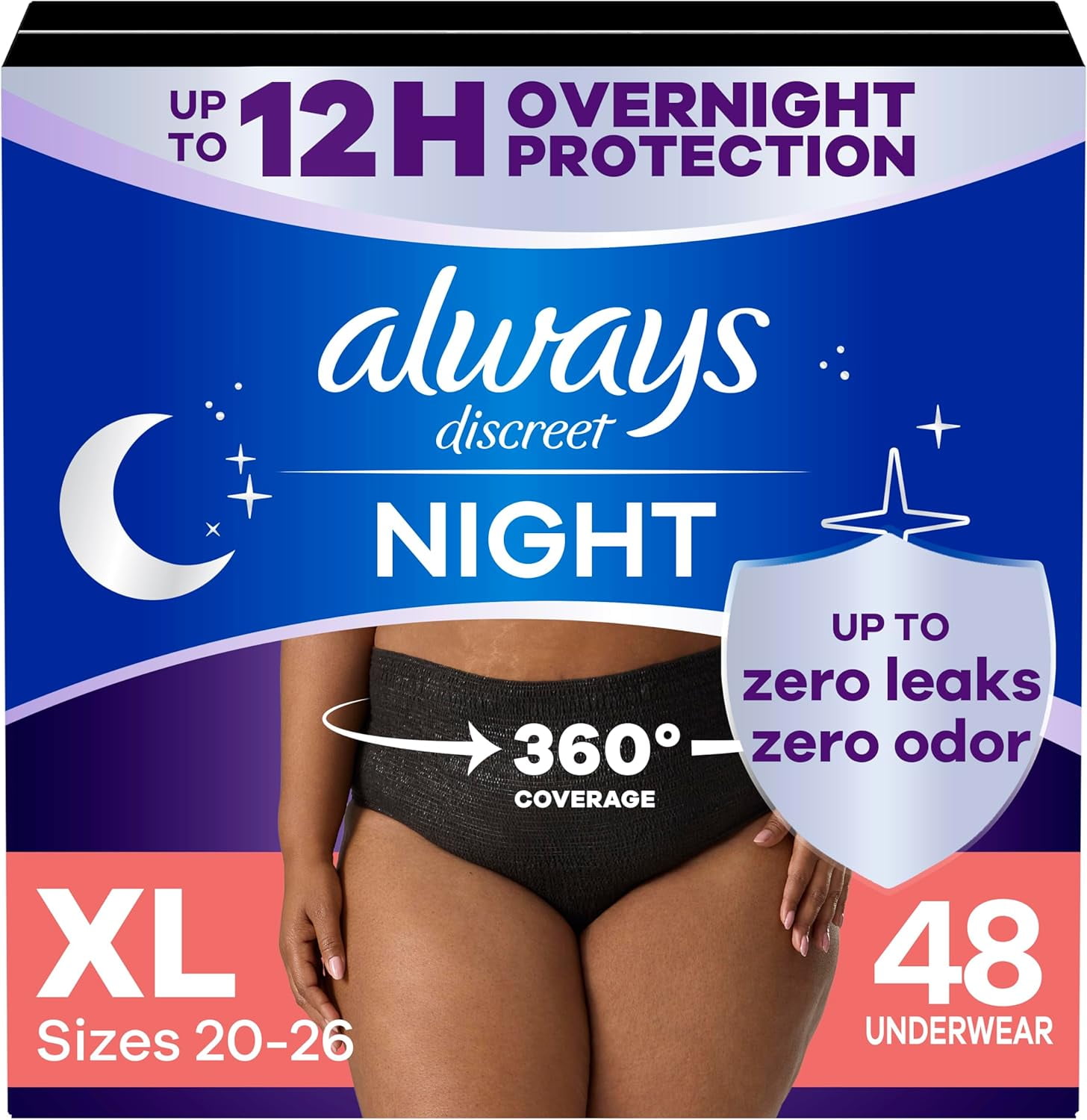 Always Discreet Max Absorbency Underwear, Large, 34 Count, Leak