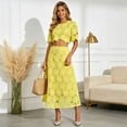 thumbnail image 4 of RFQWOVSR Women's Solid Color Embroidered Short Sleeve Crop Top Maxi Skirt 2 Piece Set French Style Casual Summer Dress Outfit S, 4 of 5