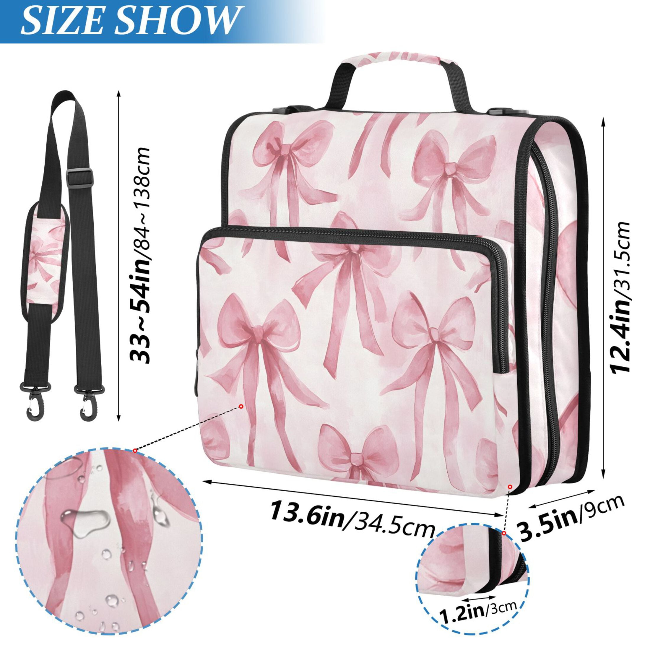ALAZA Zipper Binder Watercolor Bow 1.5 inch 3 Ring 500 Sheet Capacity File Folder School Organizer