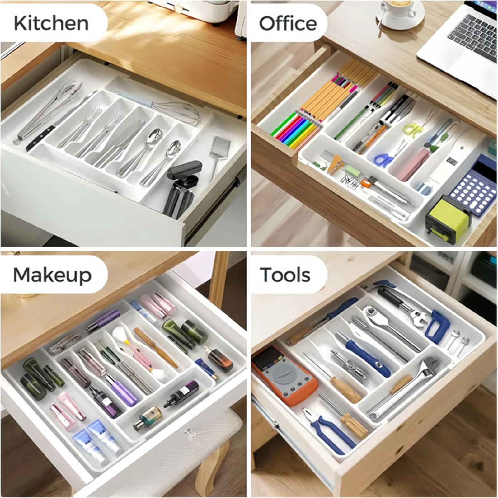 Djiypn Large Silverware Organizer, Expandable Utensils Drawer Organizer for Kitchen Drawers, Kitchen Drawer Organizer for Spoons/Forks/Knives, Multipurpose & BPA Free Cutlery Tray, Gray, 1 Pack