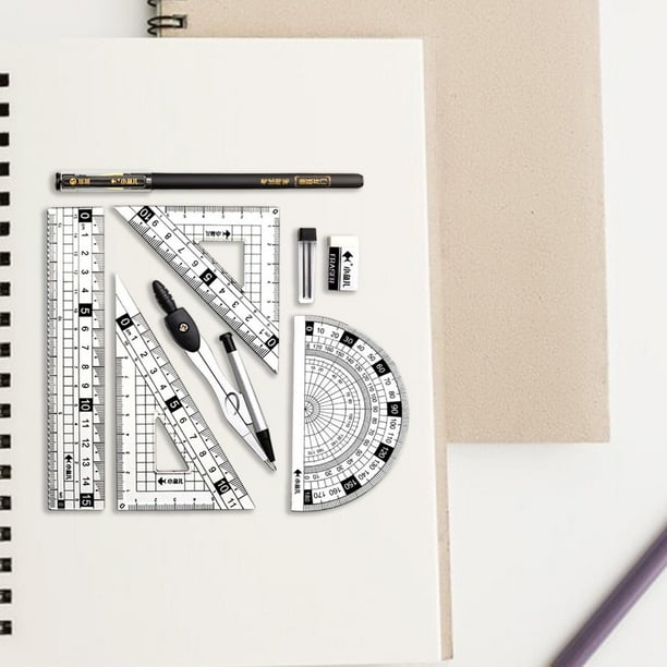 Geometría Matemáticas Regla Brújula Triángulo Regla Transportador para dibujar Matemáticas Medición Negro BLESIY Regla matemática de geometría