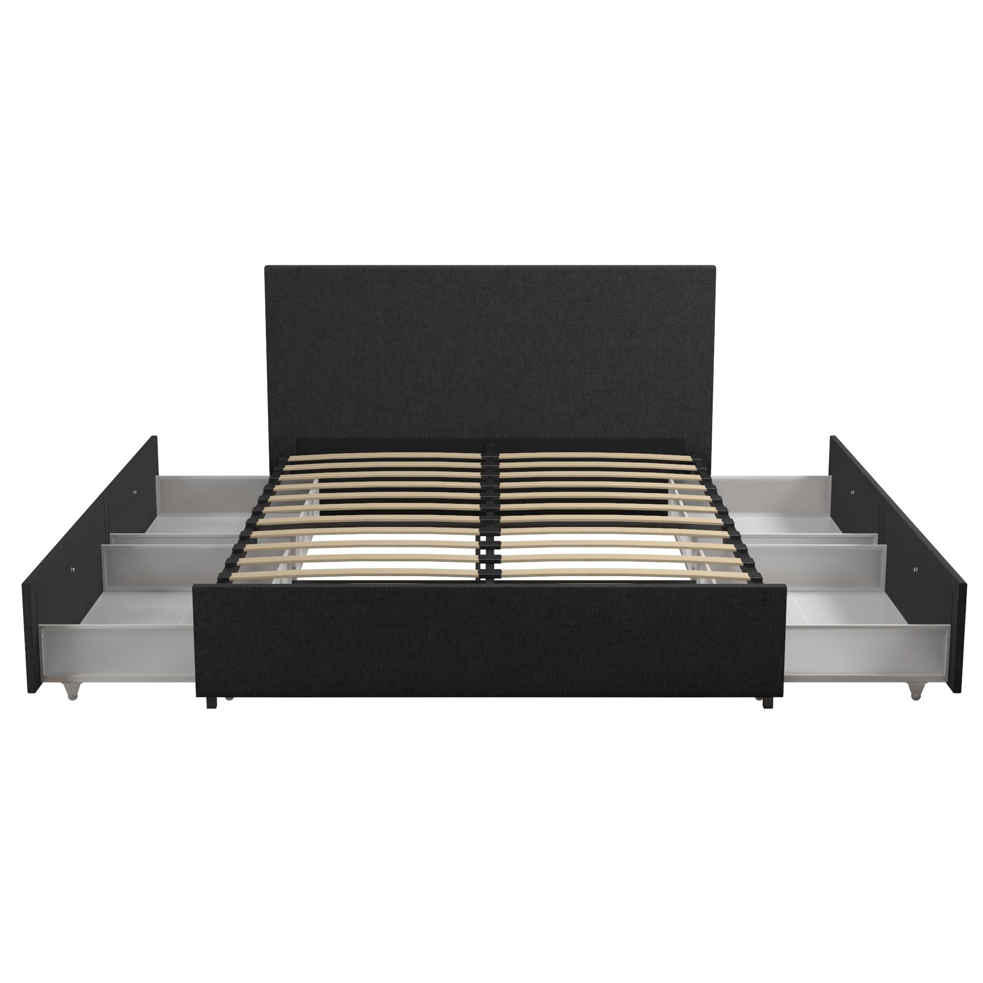 Novogratz Kelly Upholered Full Bed with orage in Dark Grey Linen - Transitional - Platform