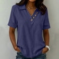 thumbnail image 2 of Jerdar Women's Casual Linen Blouse Collared V-Neck Short Sleeve Button Detail Curved Hem Summer Top XL, 2 of 6
