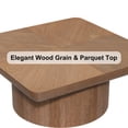 thumbnail image 4 of Mesa de café cuadrada de 34,6'' para sala de estar, tapa de chapa de madera moderna con patrón de parquet y base cilíndrica, mesa engrosada, fácil montaje, 4 of 5