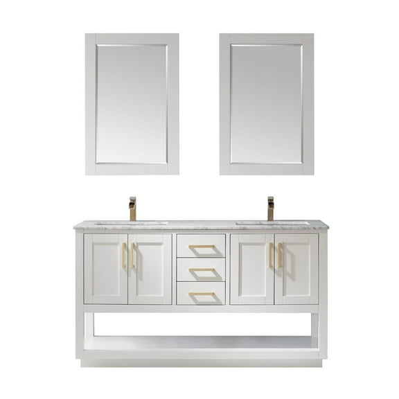 Remi 60" Carrara White Marble Countertop Double Vanity w/Mirror White