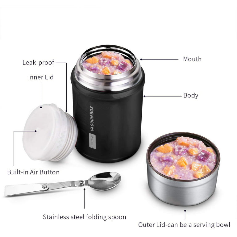 12oz Insulated Vacuum Food Jar with Buckle Lid Wide Mouth Soup Thermo for Hot  Food Leakproof Stainless Steel Lunch Container