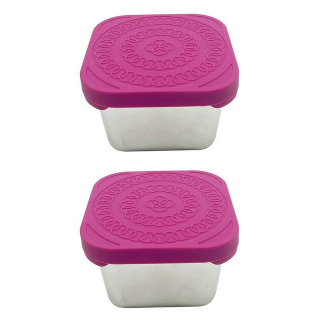 2Pcs Stainless Steel Sauce Cup With Silicone Lid Food Grade Rectangle Leak-proof Salad Dressing Container Snack Lunch Sealing Box Kitchen Supplies