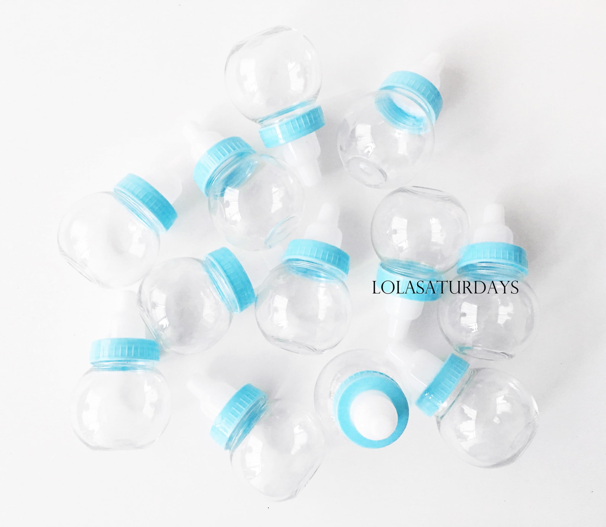 12-Baby Shower Favors Fillable Baby Boy Bottles Party Decorations Prizes Blue 
