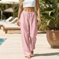 thumbnail image 3 of Wide Leg Pants for Women LSQii Casual Striped Straight Elastic Waist Wide Leg Pants Breathable Loose Relaxed Fit Trousers with Pockets Travel Vacation Summer Wear 2056 (Pink,L), 3 of 7