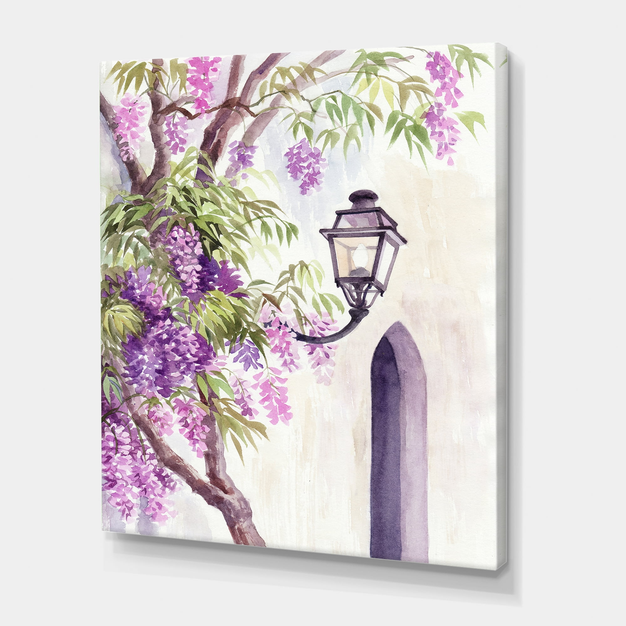 Designart ' Lantern and Wisteria ' Traditional Canvas Wall Art Print