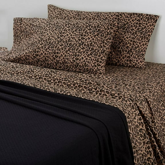 Concierge Collection 100% Cotton Black Blanket & Leopard Sheet set , Twin